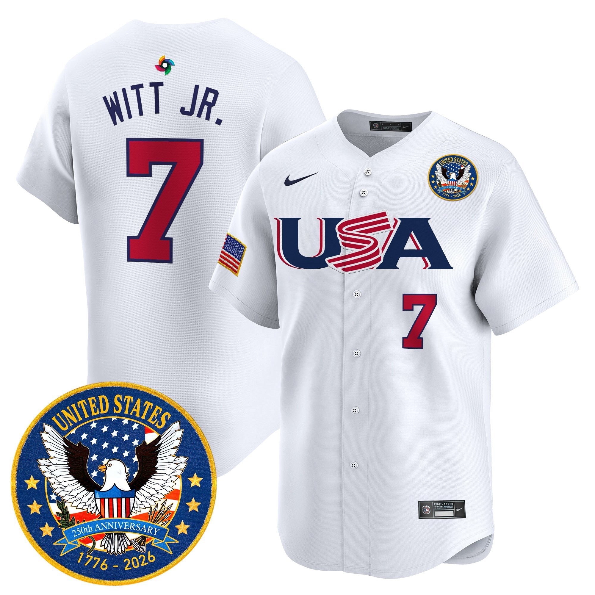 Team USA World Baseball Classic United States 250th Anniversary Patch Vapor Premier Jersey - 2026 Roster - All Stitched