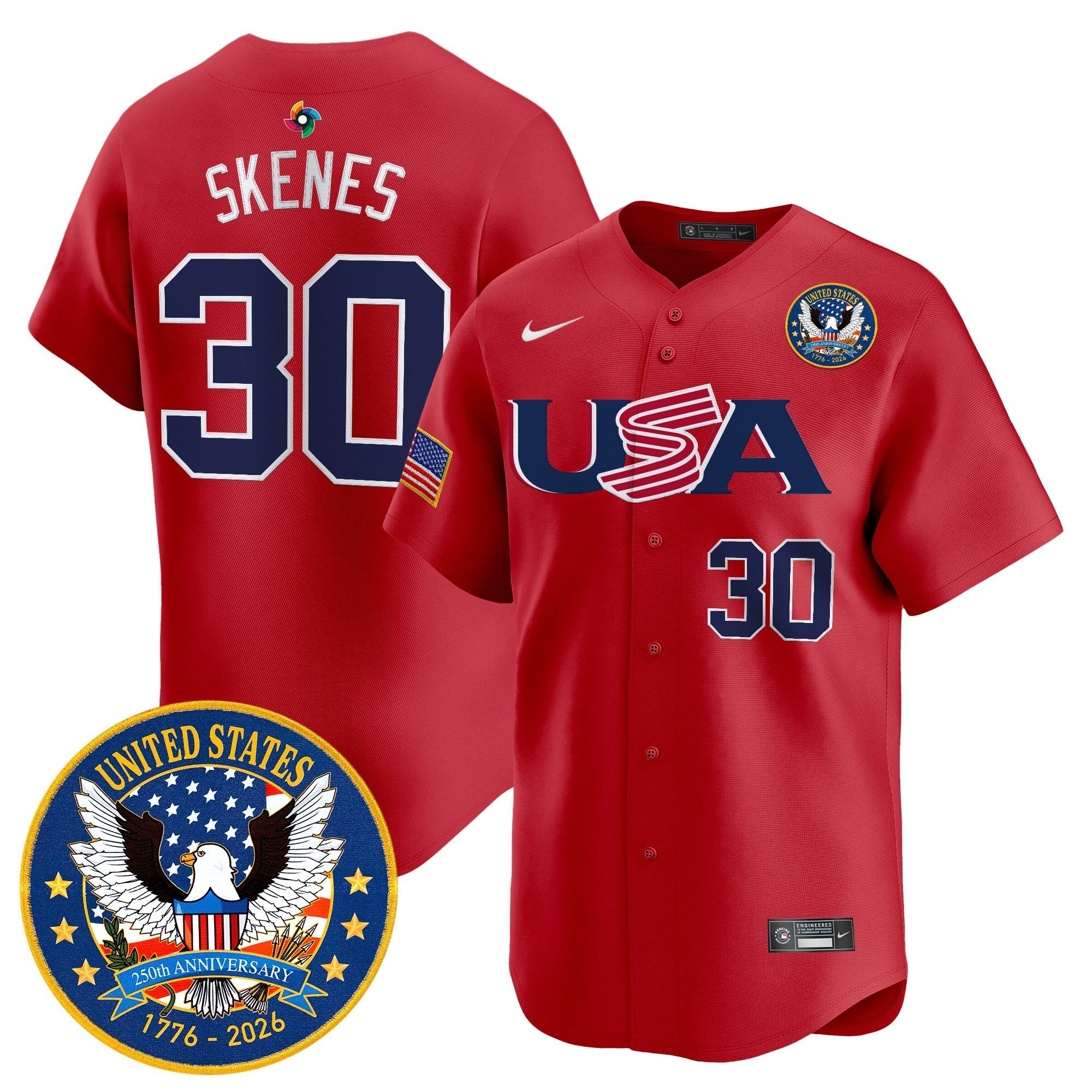 Team USA World Baseball Classic United States 250th Anniversary Patch Vapor Premier Jersey - 2026 Roster - All Stitched