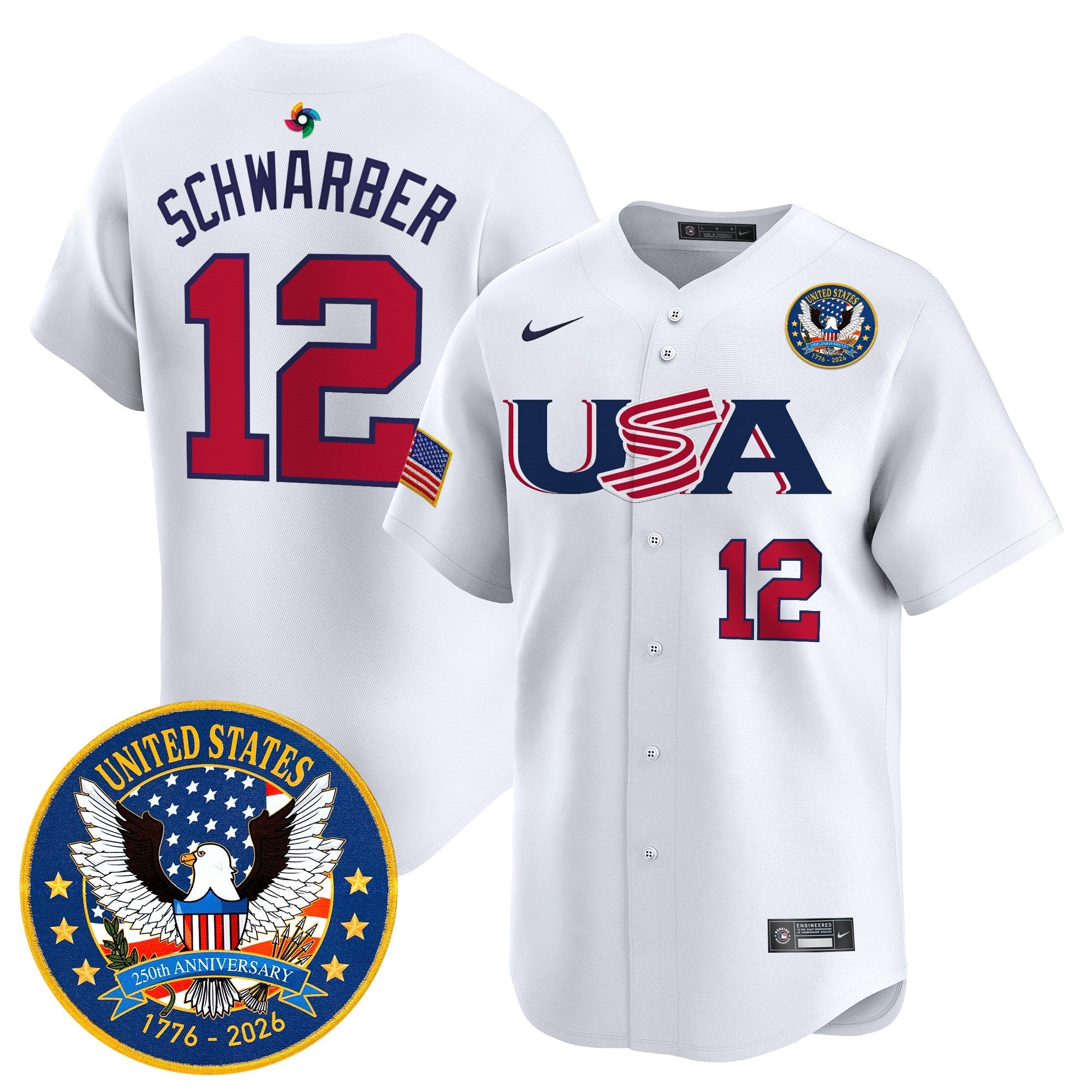 Team USA World Baseball Classic United States 250th Anniversary Patch Vapor Premier Jersey - 2026 Roster - All Stitched