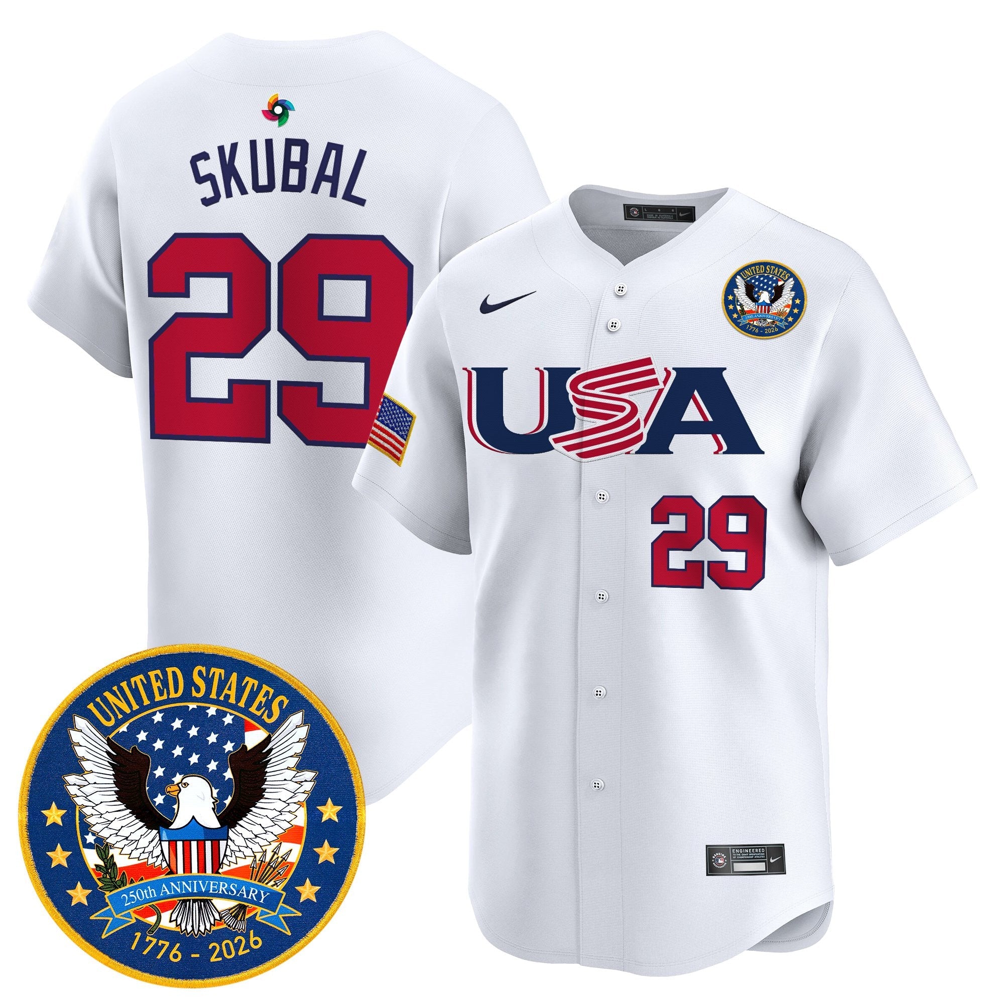 Team USA World Baseball Classic United States 250th Anniversary Patch Vapor Premier Jersey - 2026 Roster - All Stitched