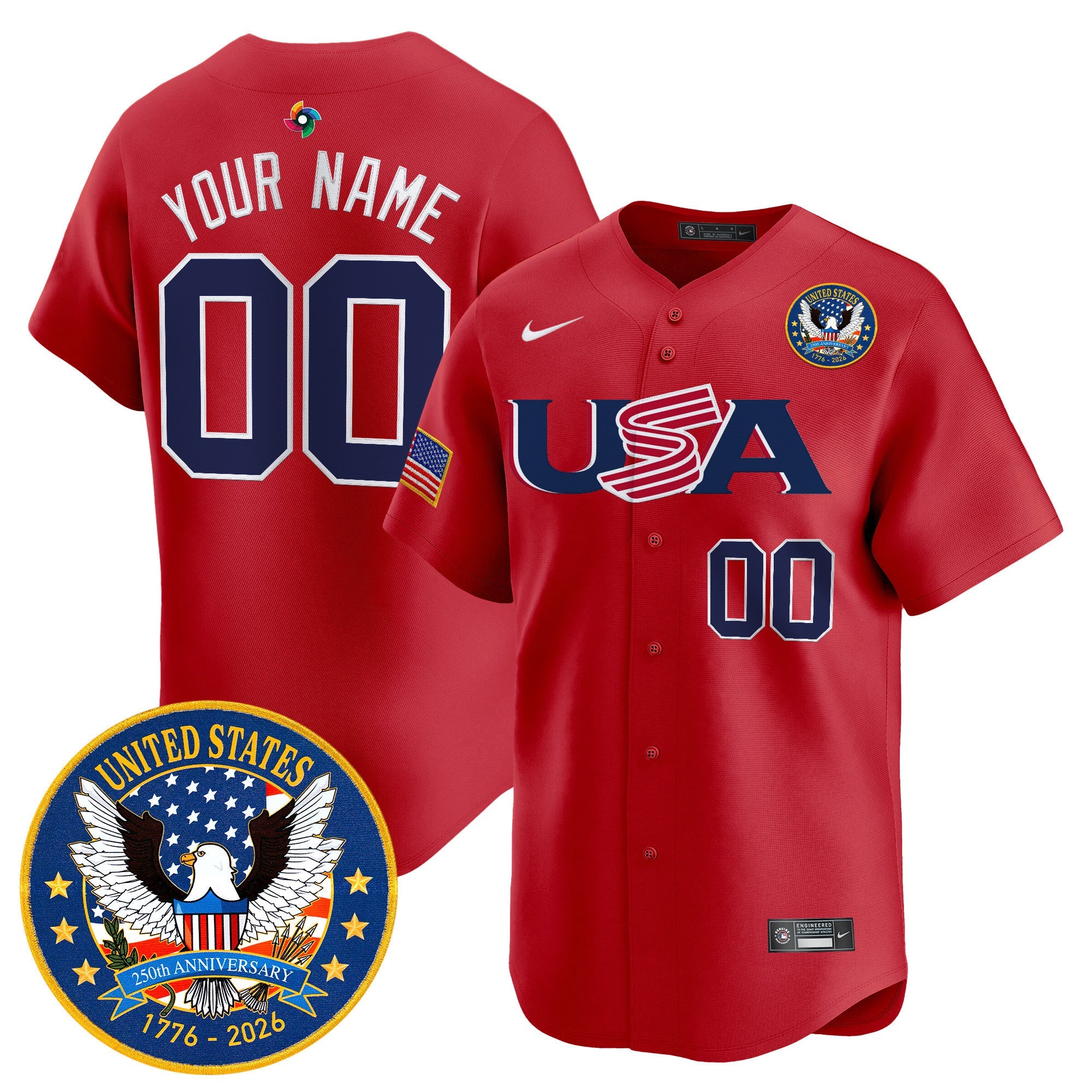 Team USA World Baseball Classic United States 250th Anniversary Patch Vapor Premier Custom Jersey - 2026 Roster - All Stitched