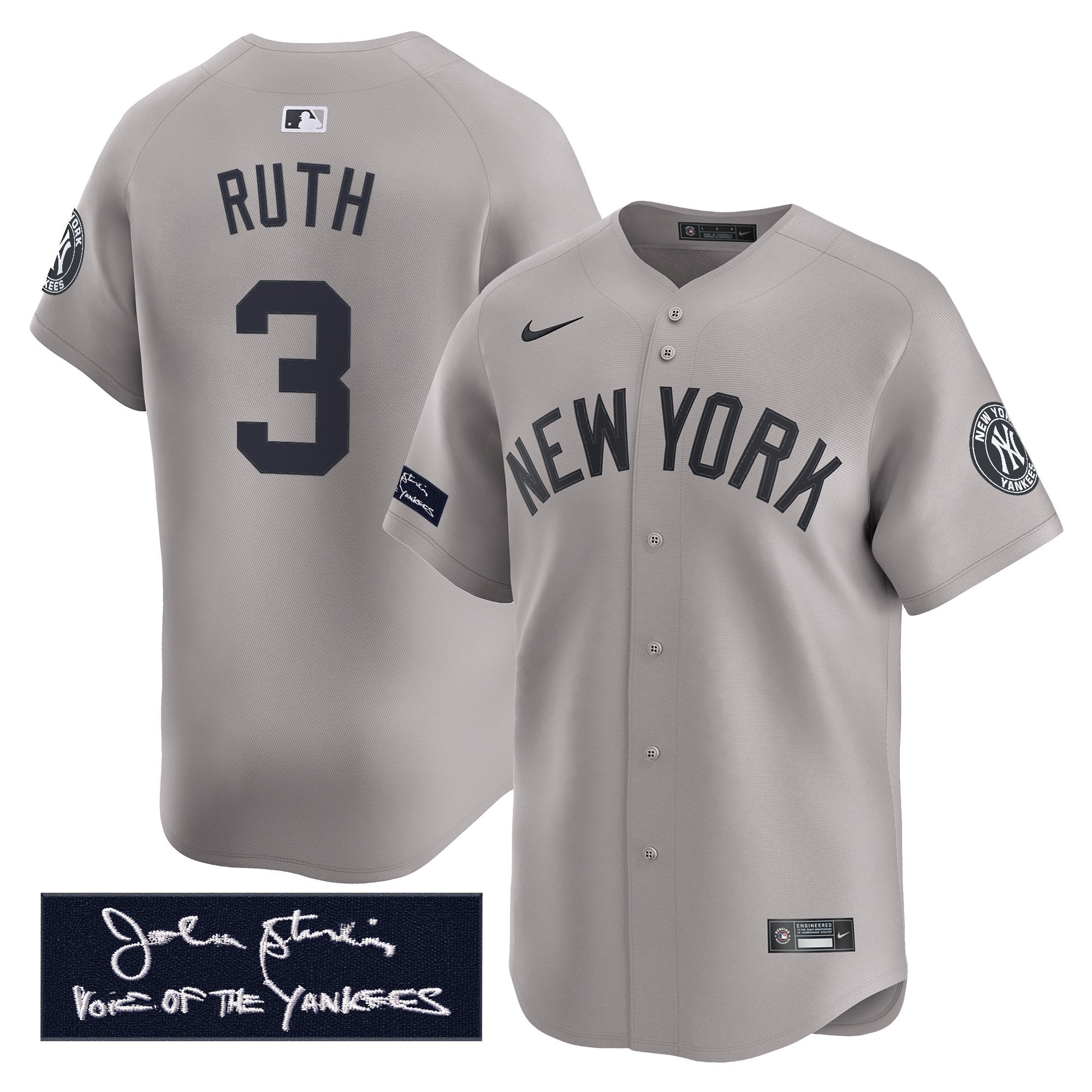 NYY John Sterling "The Voice of the Yankees" Tribute Patch Vapor Premier Limited Jersey - Stitched