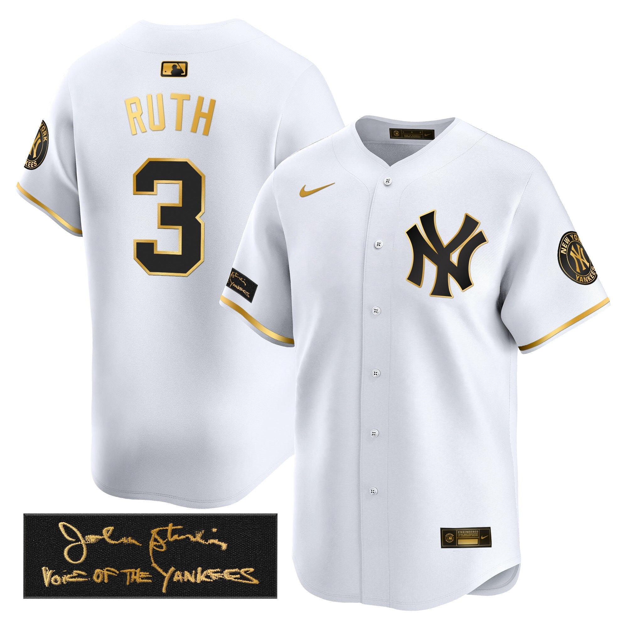 NYY John Sterling "The Voice of the Yankees" Tribute Patch Vapor Premier Limited Jersey - Stitched