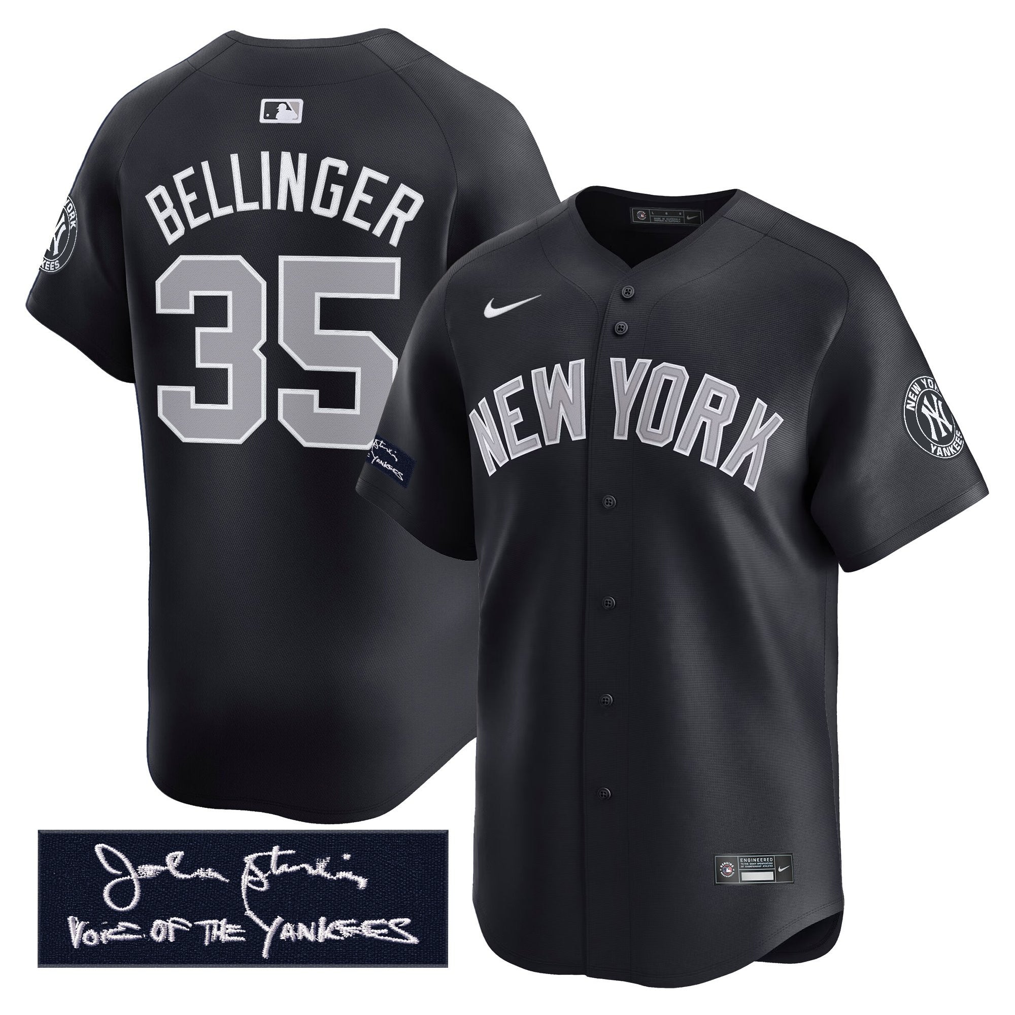 NYY John Sterling "The Voice of the Yankees" Tribute Patch Vapor Premier Limited Jersey - Stitched