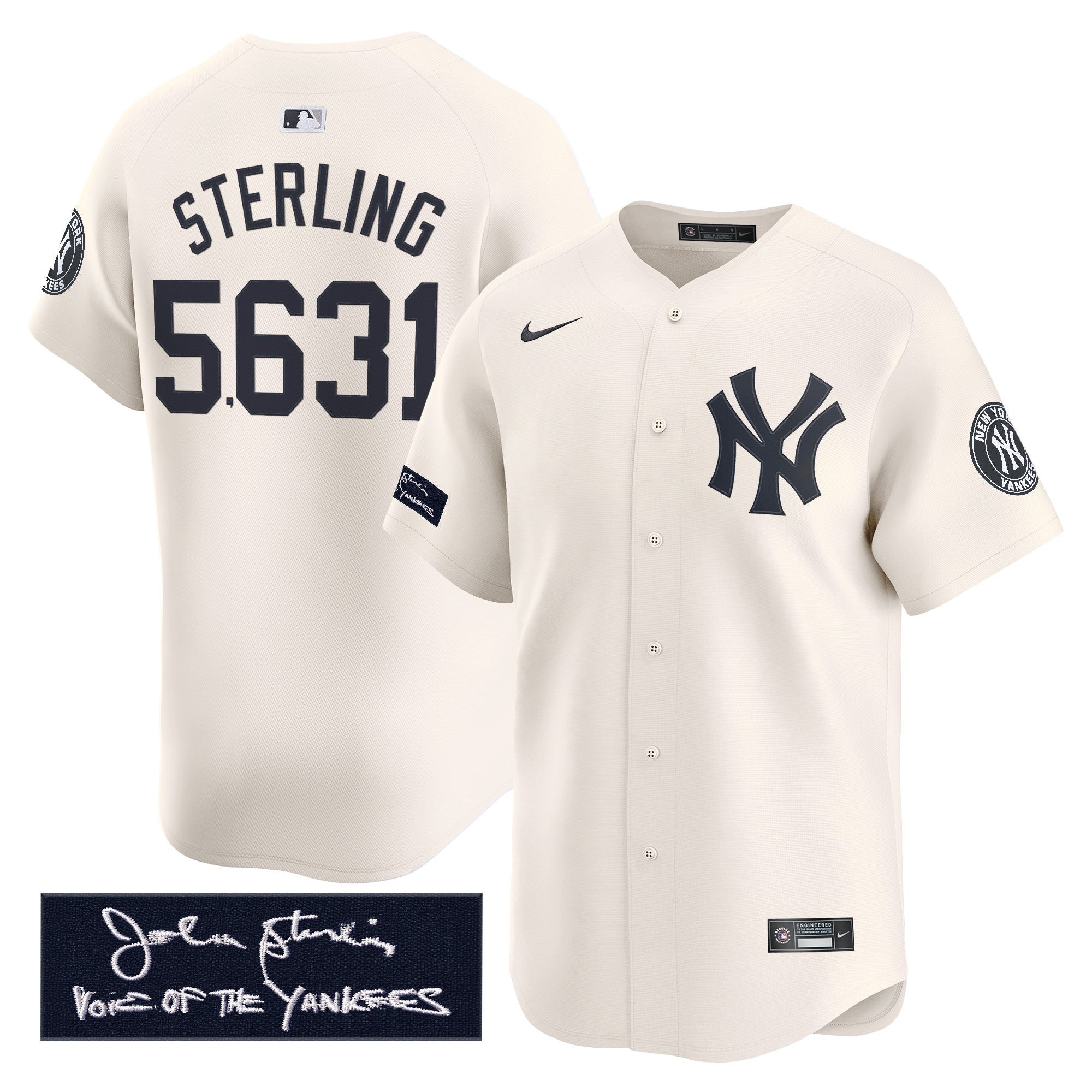 NYY John Sterling "The Voice of the Yankees" Tribute Patch Vapor Premier Limited Jersey - Stitched