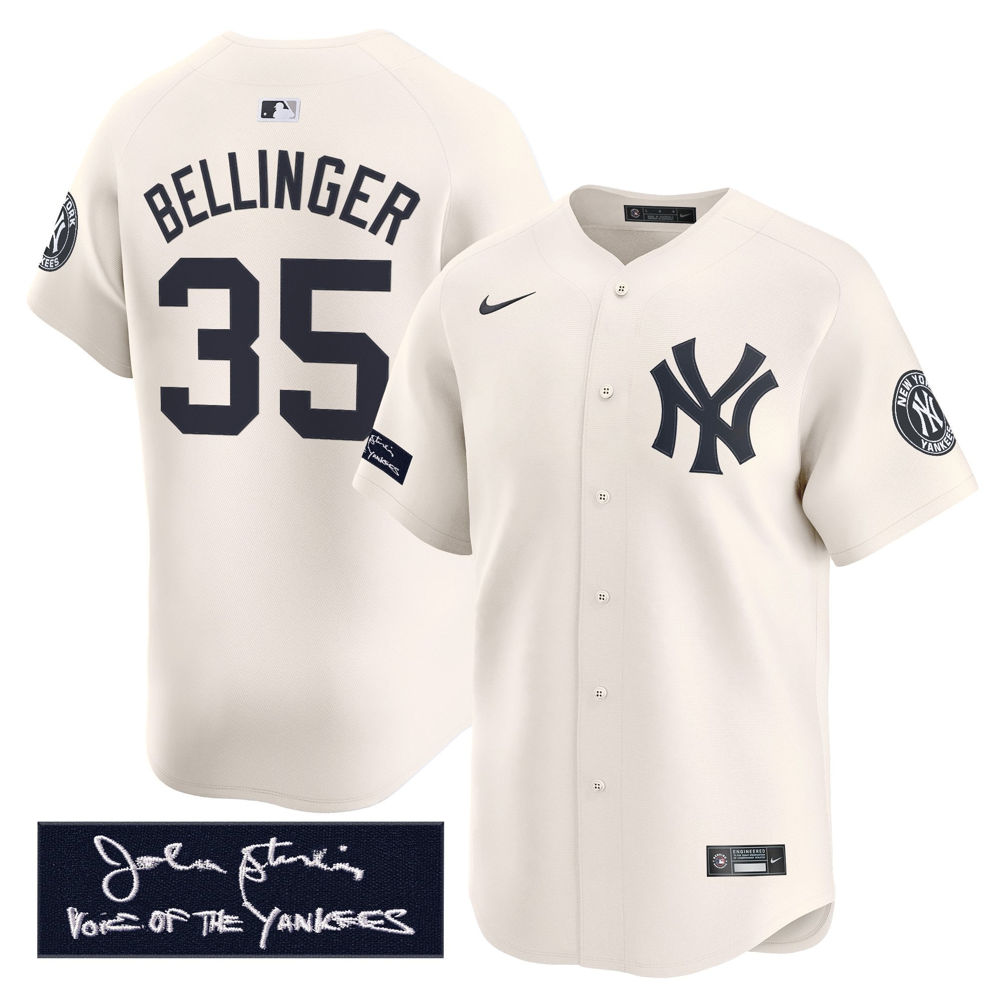 NYY John Sterling "The Voice of the Yankees" Tribute Patch Vapor Premier Limited Jersey - Stitched