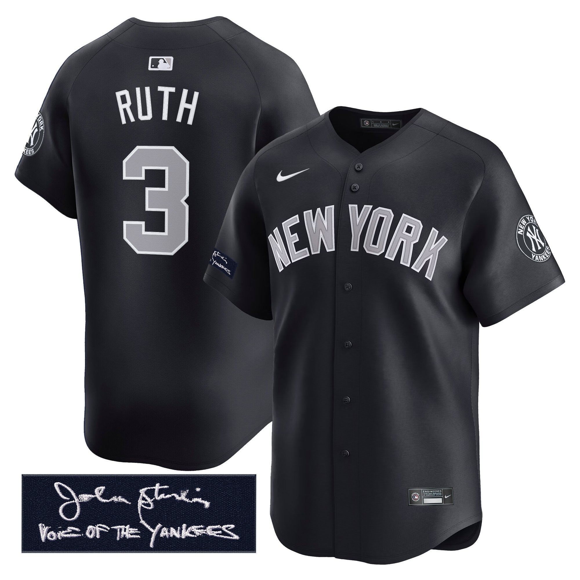 NYY John Sterling "The Voice of the Yankees" Tribute Patch Vapor Premier Limited Jersey - Stitched
