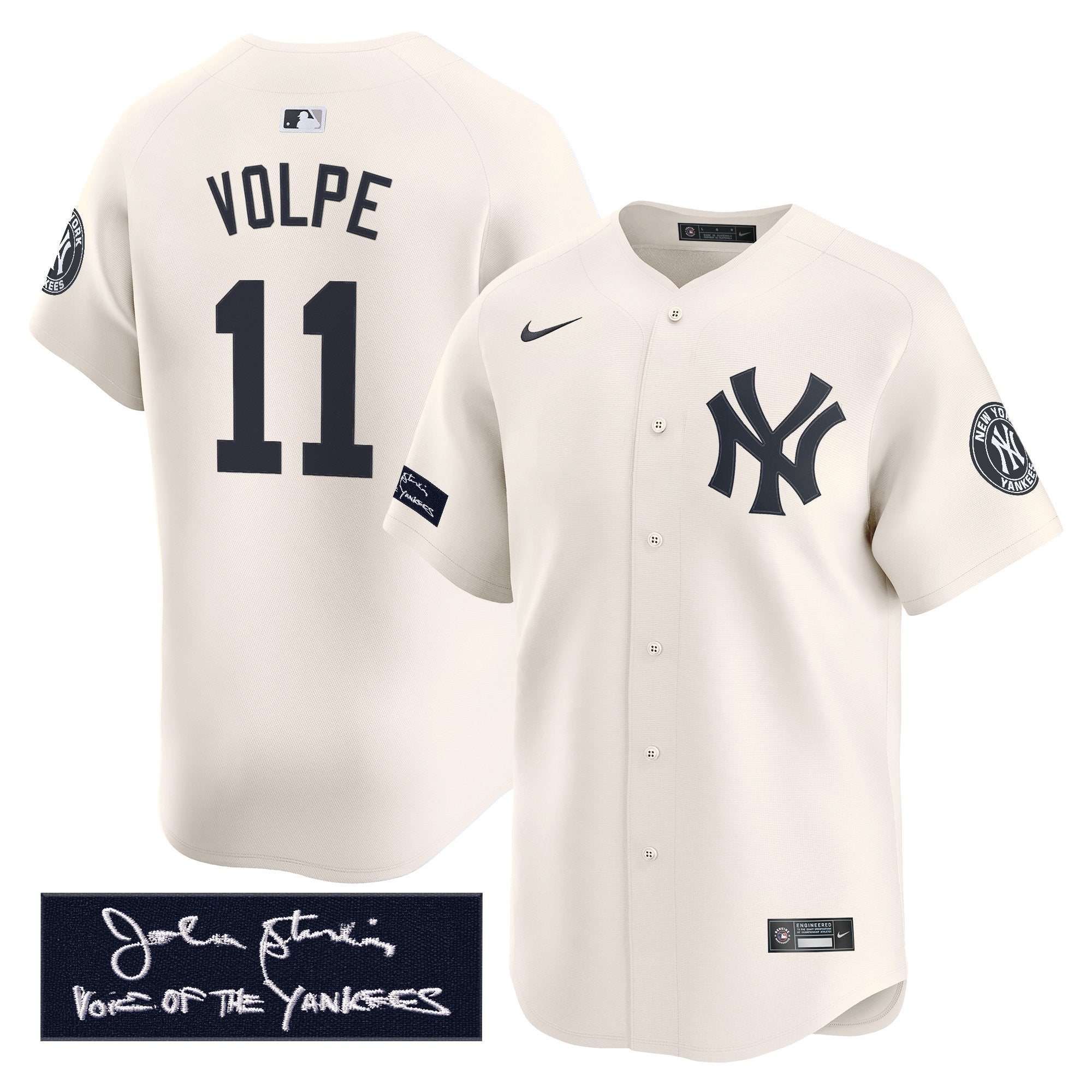 NYY John Sterling "The Voice of the Yankees" Tribute Patch Vapor Premier Limited Jersey - Stitched