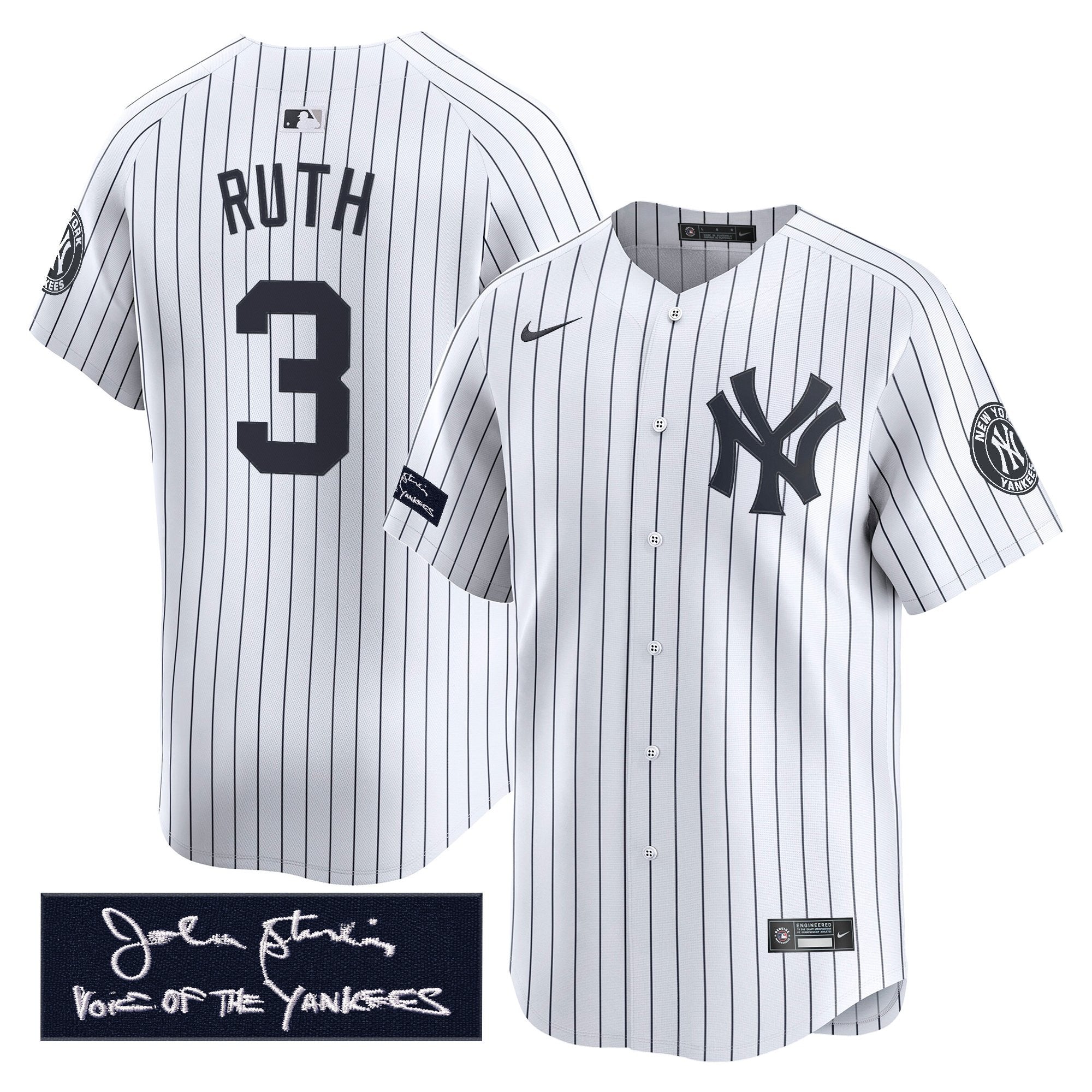 NYY John Sterling "The Voice of the Yankees" Tribute Patch Vapor Premier Limited Jersey - Stitched