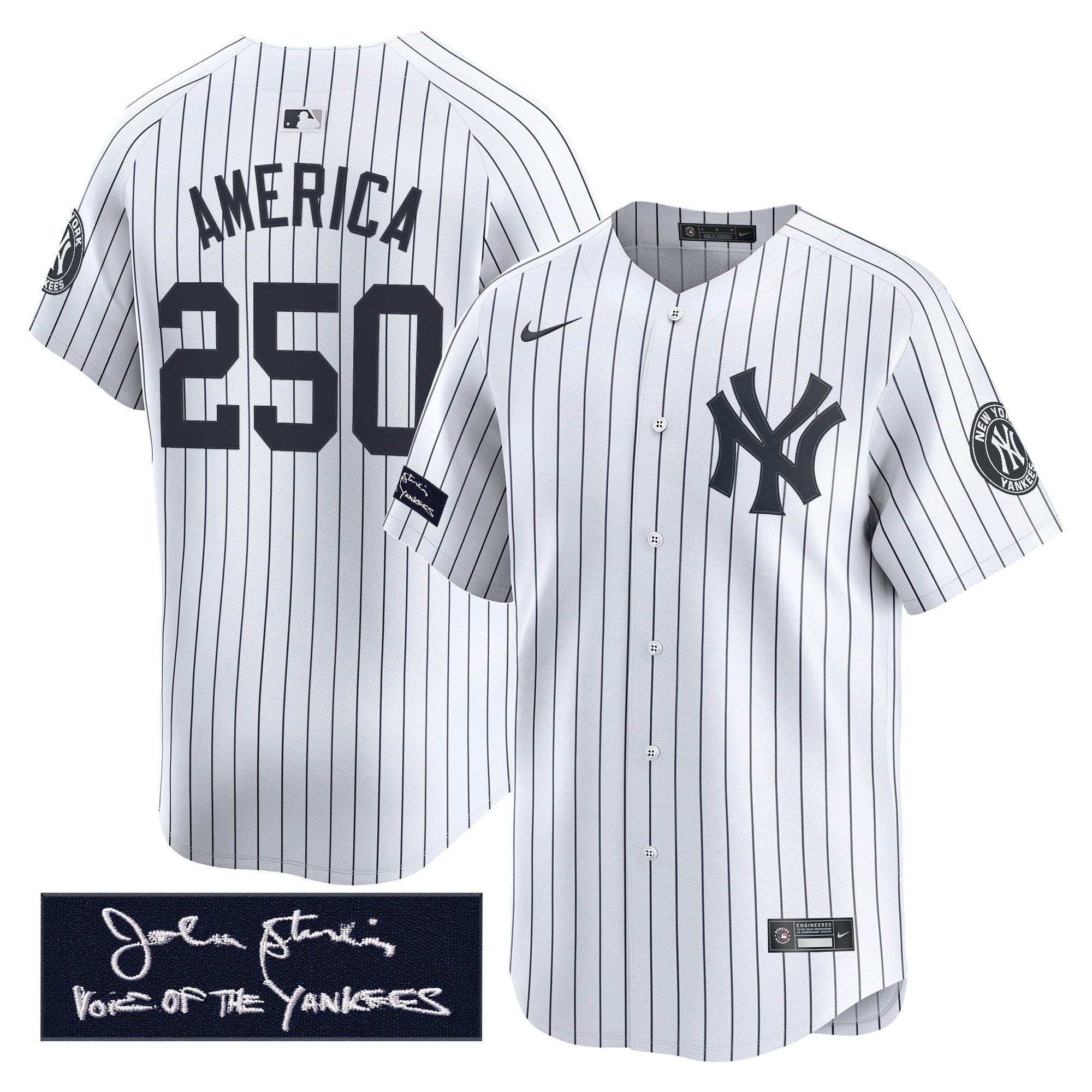 NYY John Sterling "The Voice of the Yankees" Tribute Patch Vapor Premier Limited Jersey - Stitched