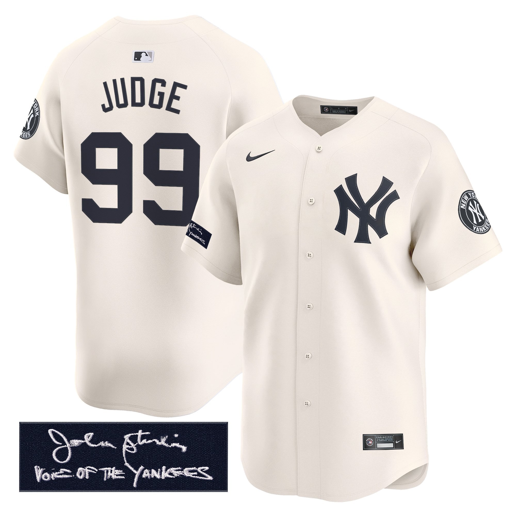 NYY John Sterling "The Voice of the Yankees" Tribute Patch Vapor Premier Limited Jersey - Stitched