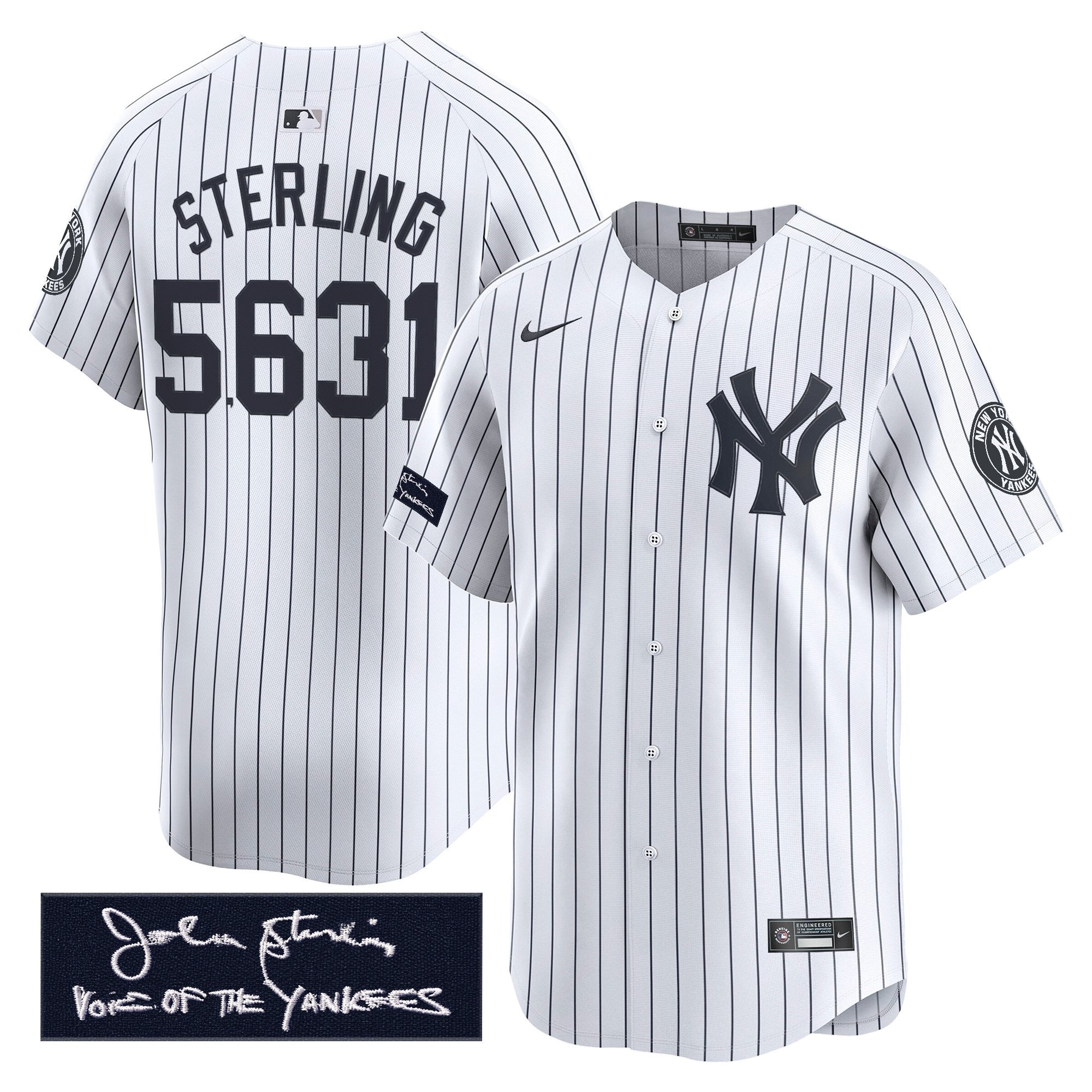 NYY John Sterling "The Voice of the Yankees" Tribute Patch Vapor Premier Limited Jersey - Stitched