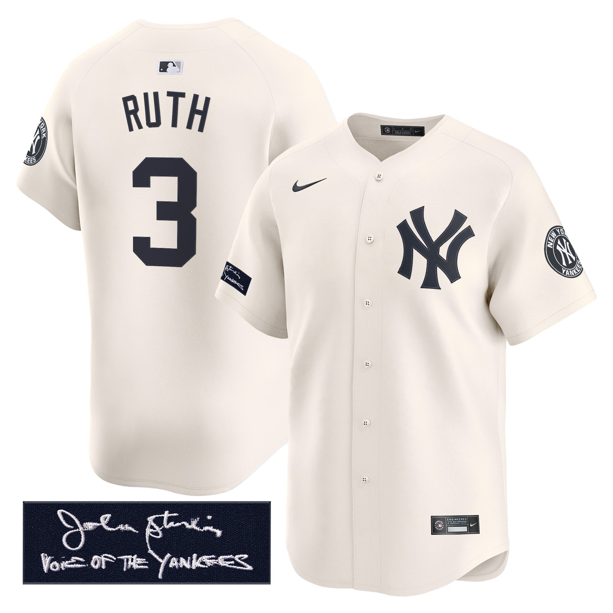 NYY John Sterling "The Voice of the Yankees" Tribute Patch Vapor Premier Limited Jersey - Stitched