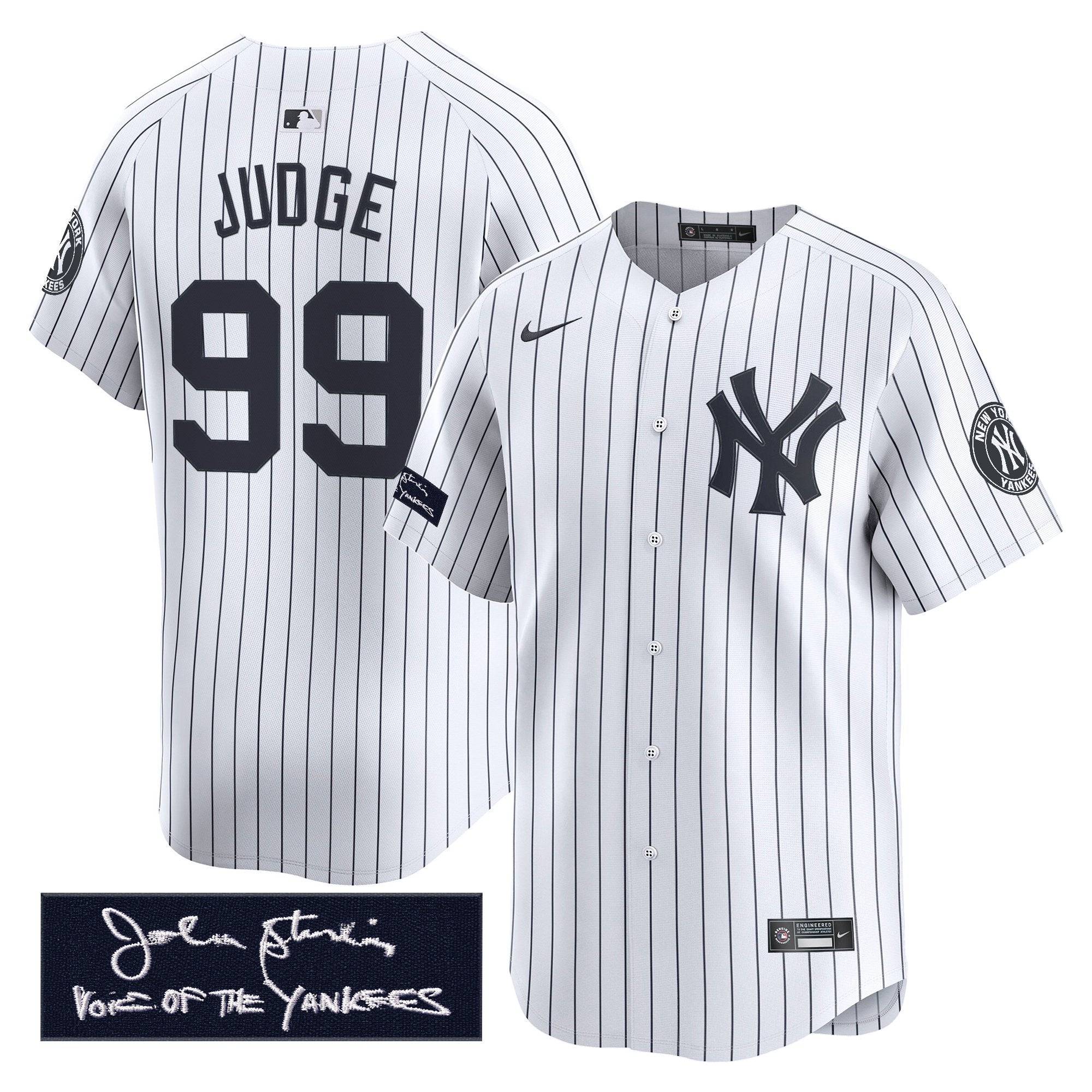 NYY John Sterling "The Voice of the Yankees" Tribute Patch Vapor Premier Limited Jersey - Stitched