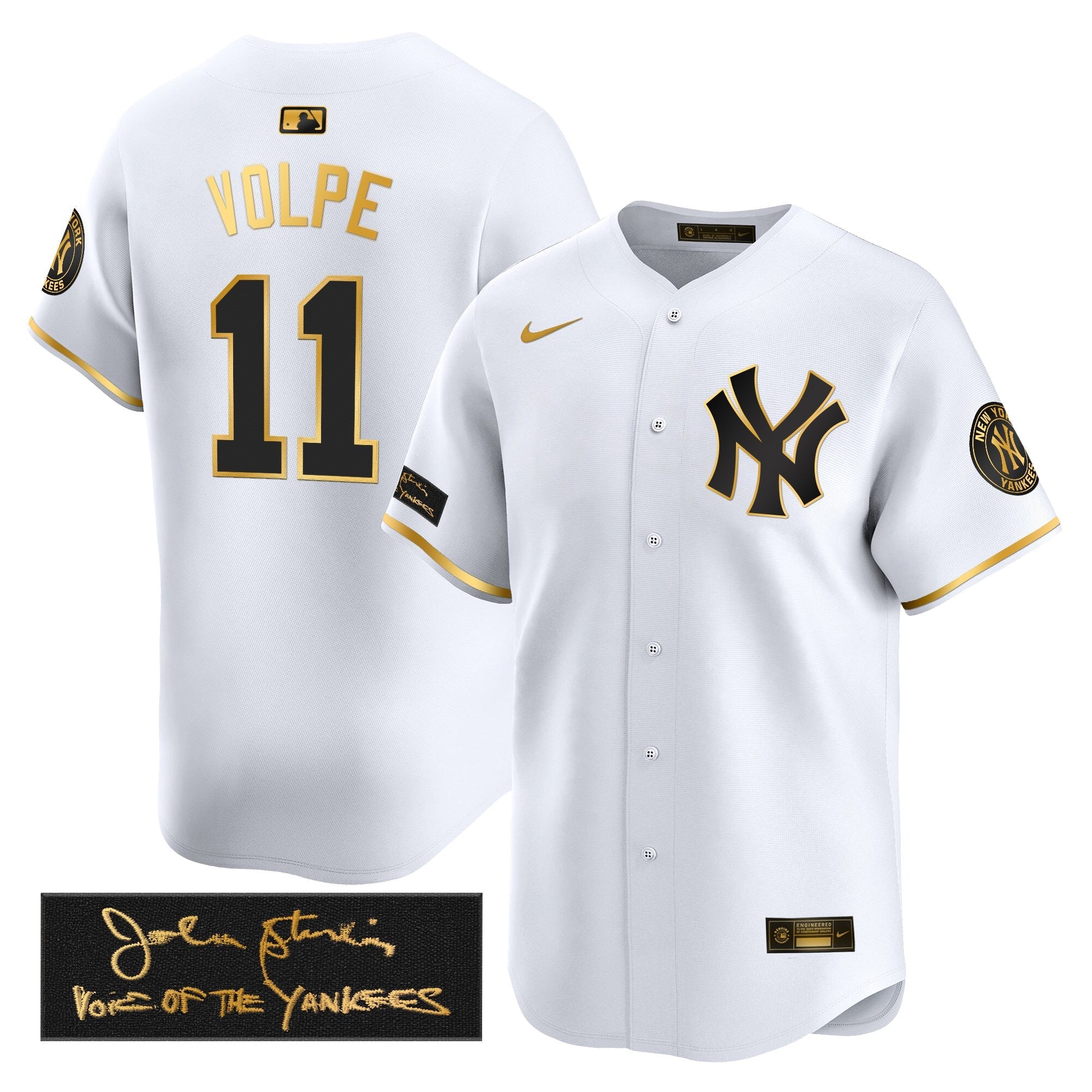 NYY John Sterling "The Voice of the Yankees" Tribute Patch Vapor Premier Limited Jersey - Stitched
