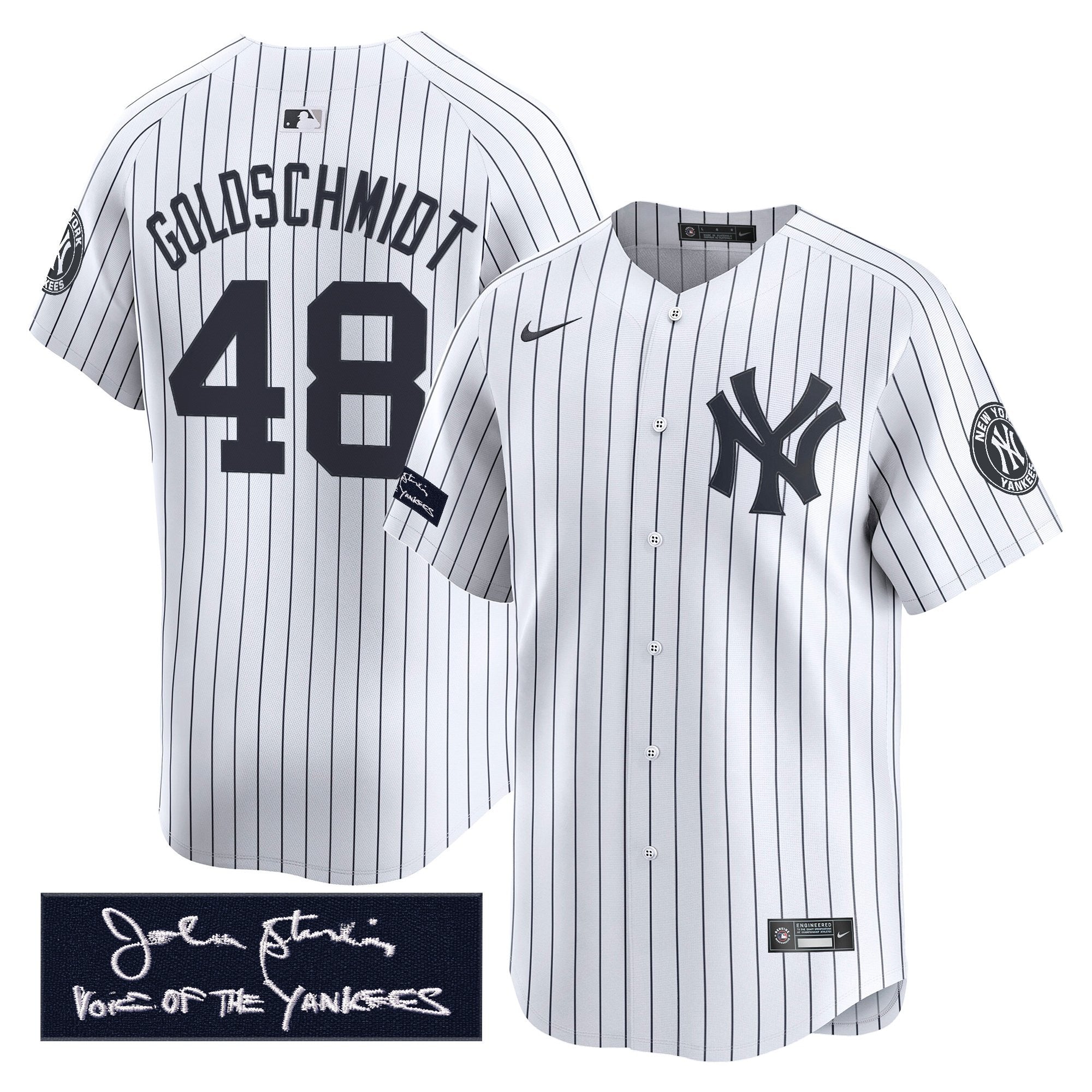 NYY John Sterling "The Voice of the Yankees" Tribute Patch Vapor Premier Limited Jersey - Stitched