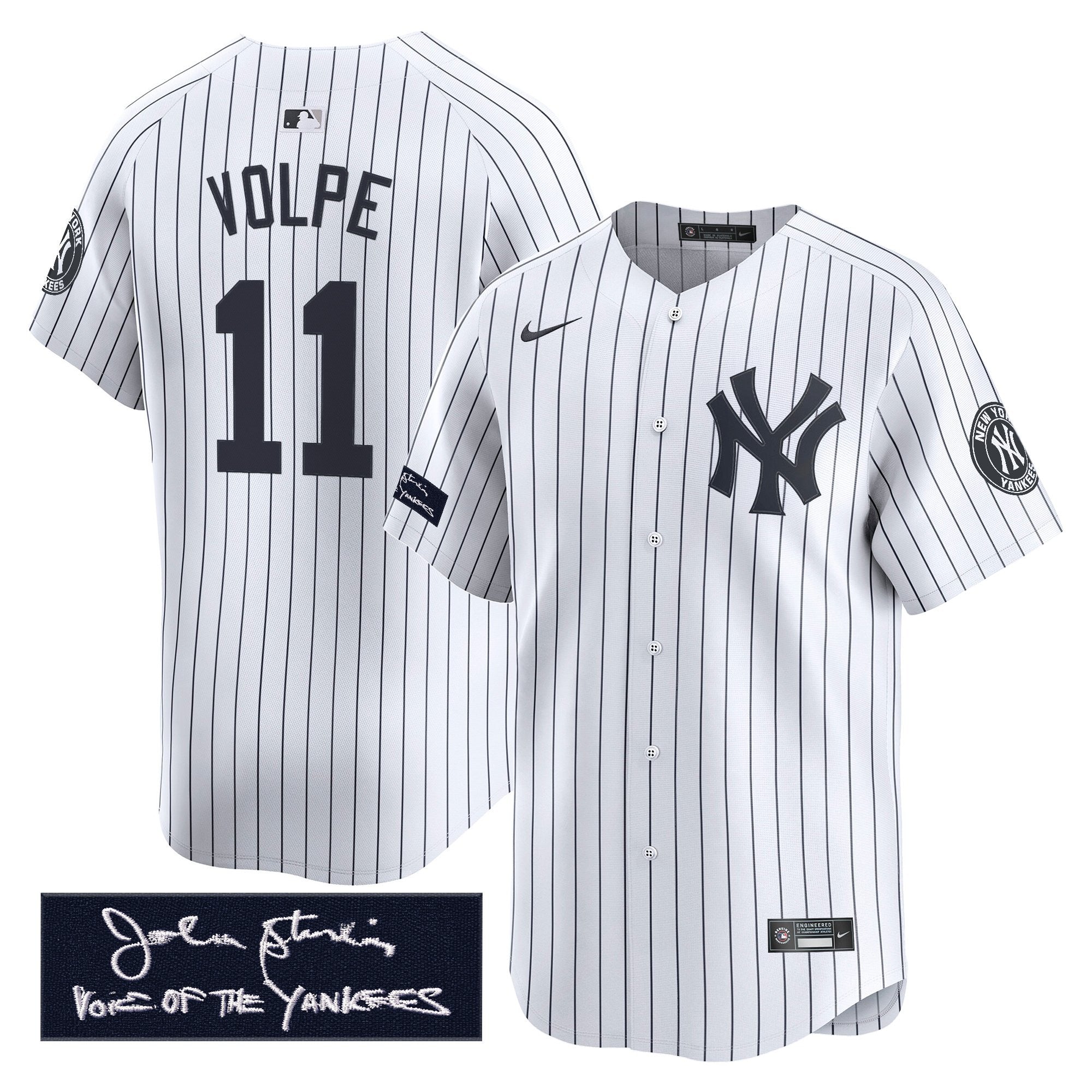 NYY John Sterling "The Voice of the Yankees" Tribute Patch Vapor Premier Limited Jersey - Stitched