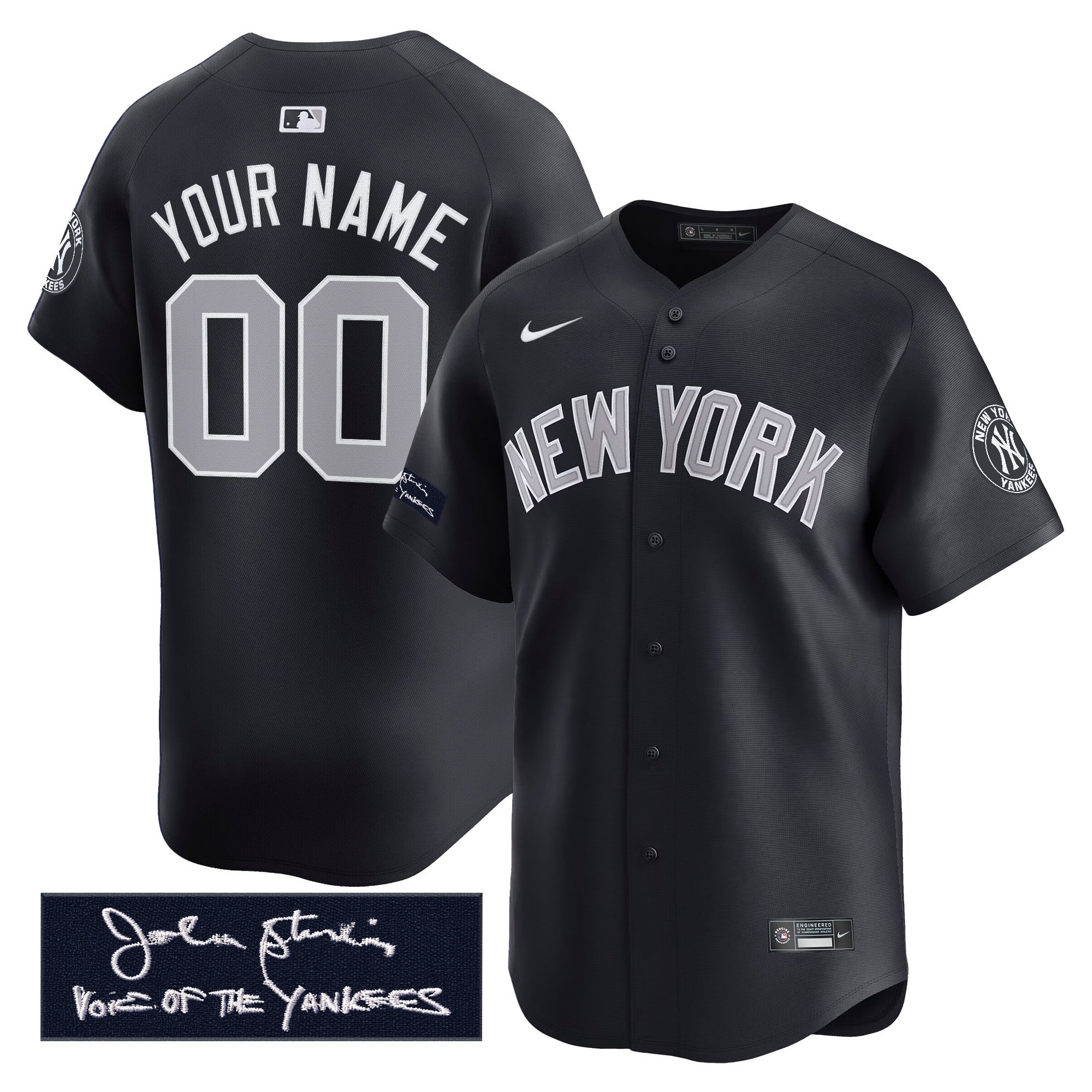 NYY John Sterling "The Voice of the Yankees" Tribute Patch Vapor Premier Limited Custom Jersey - Stitched