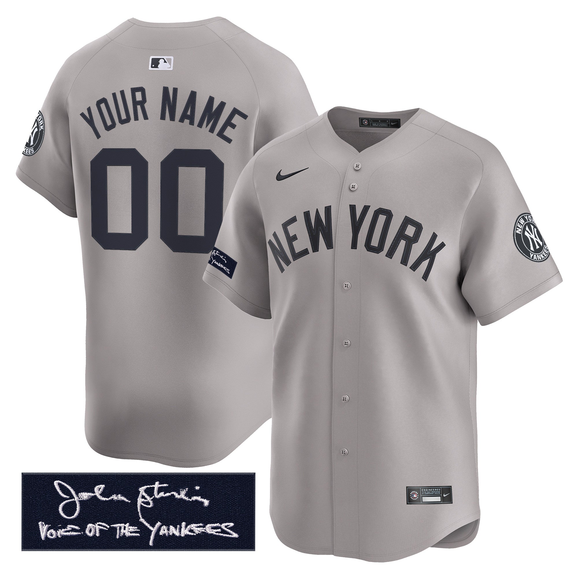 NYY John Sterling "The Voice of the Yankees" Tribute Patch Vapor Premier Limited Custom Jersey - Stitched