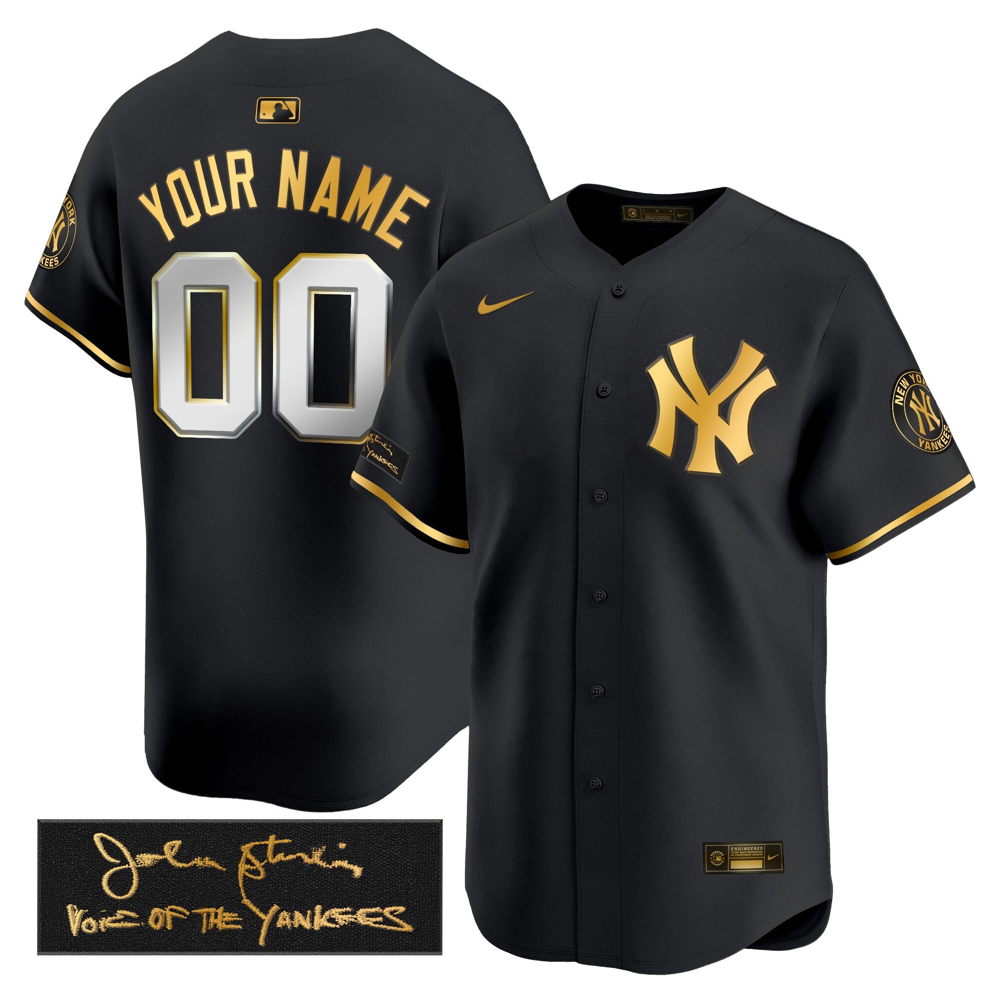 NYY John Sterling "The Voice of the Yankees" Tribute Patch Vapor Premier Limited Custom Jersey - Stitched