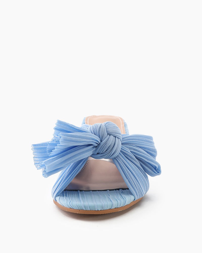 (Clean Up - Delivery in 3-5 days) Pleated Bow Open Toe Chunky Block Heel Sandals