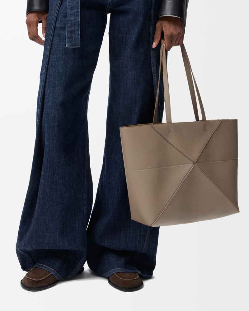 Horizontal Puzzle Fold Leather Tote