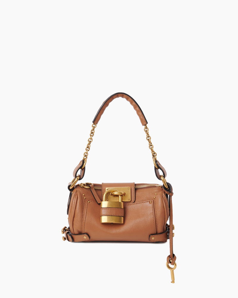 Small Grained Leather Bag Oversized Padlock
