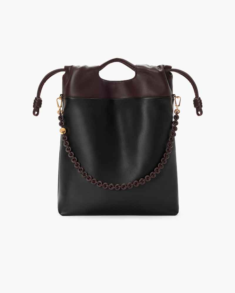 (Pre-sale) Genuine Leather Tote Knot Drawstring Chain