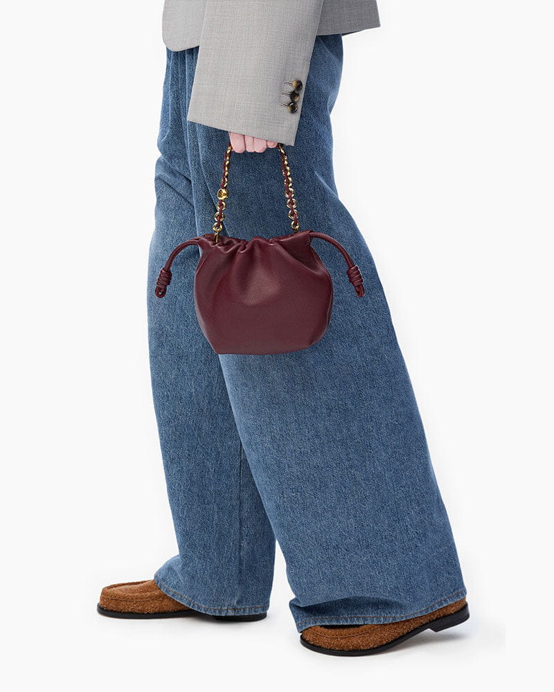 Medium Ruched Genuine Leather Bag Donut Chain
