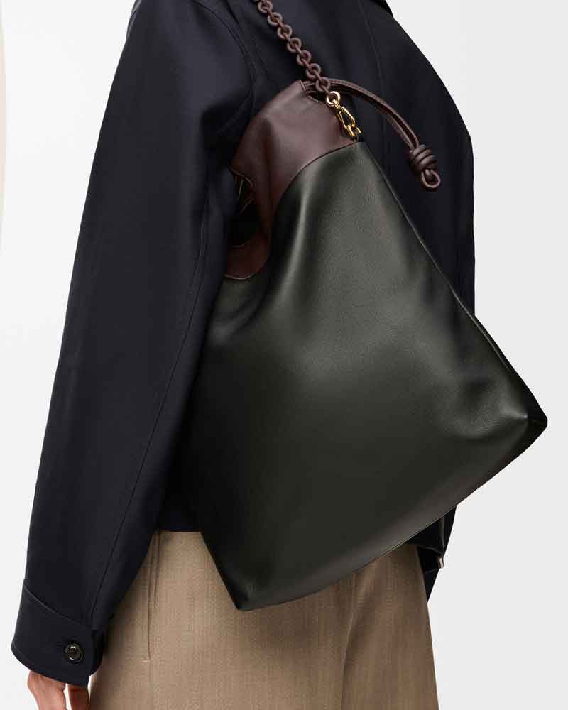 (Pre-sale) Genuine Leather Tote Knot Drawstring Chain