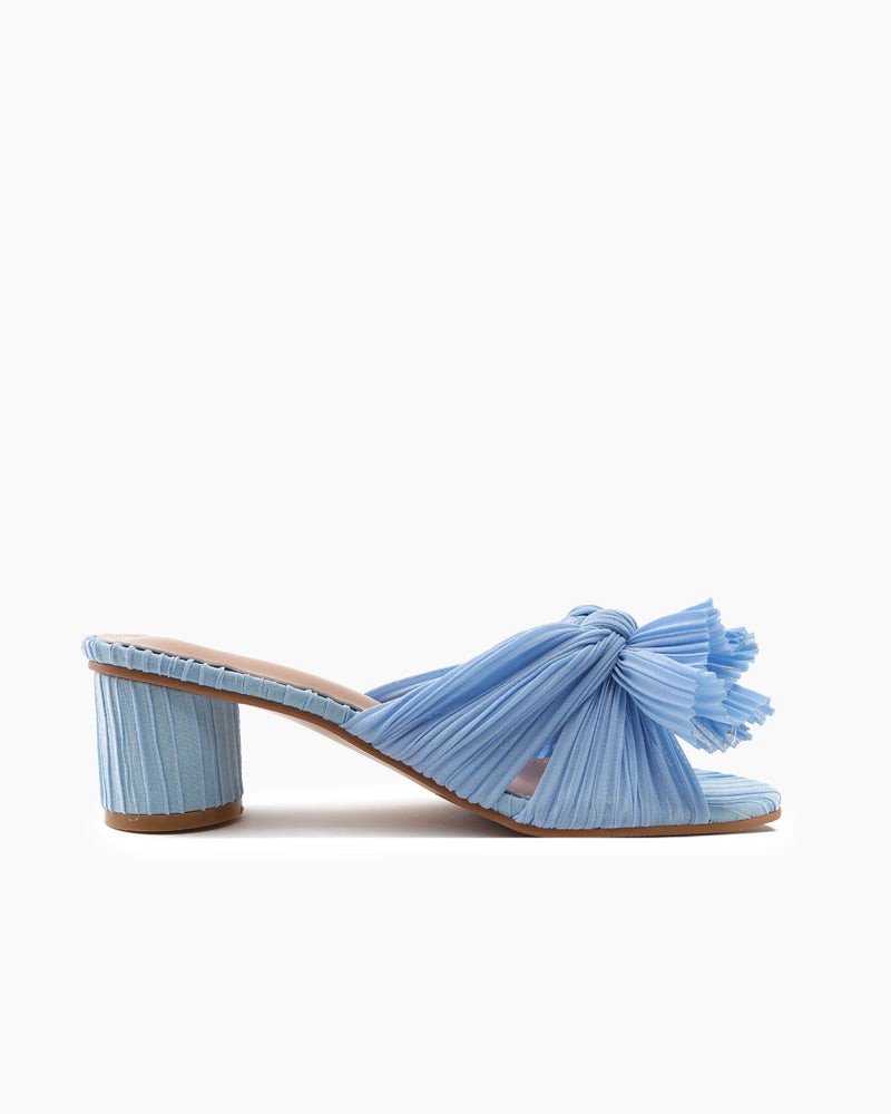 (Clean Up - Delivery in 3-5 days) Pleated Bow Open Toe Chunky Block Heel Sandals