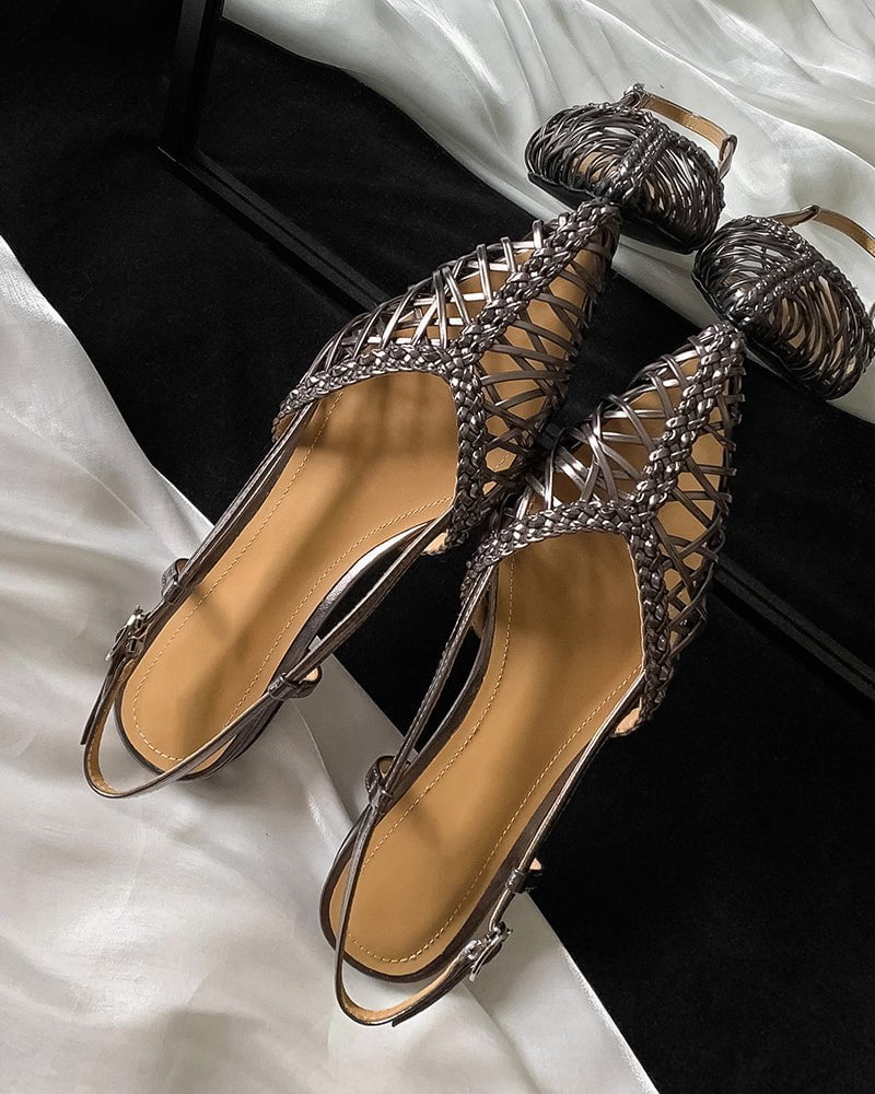 (Clean Up - US 8) Woven Comfortable Slingback Braided Flat Sandals