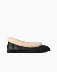 (Pre-sale) Fur Trim U-Style Leather Ballerina Mules
