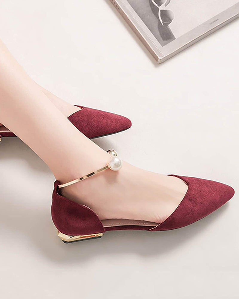 (Clean Up - US 7 ) Pearl Buckle Pointed Toe Flat Loafers