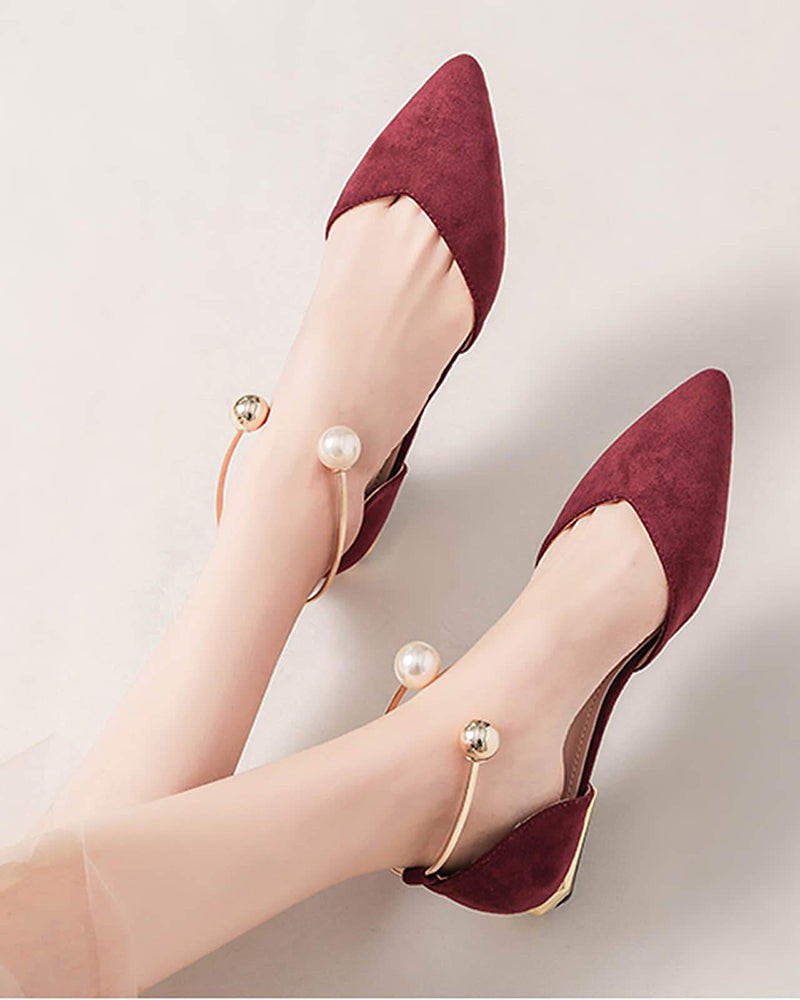 (Clean Up - US 7 ) Pearl Buckle Pointed Toe Flat Loafers