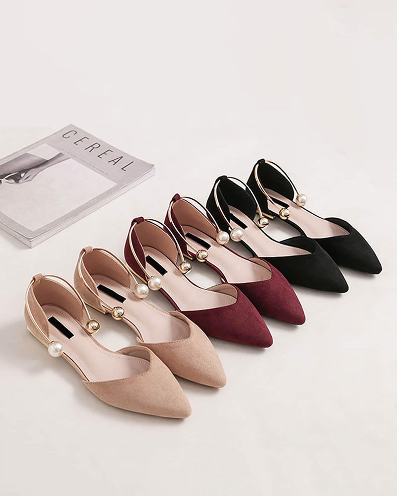 (Clean Up - US 7 ) Pearl Buckle Pointed Toe Flat Loafers