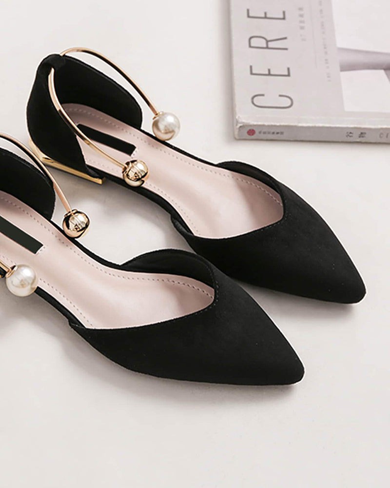 (Clean Up - US 7 ) Pearl Buckle Pointed Toe Flat Loafers