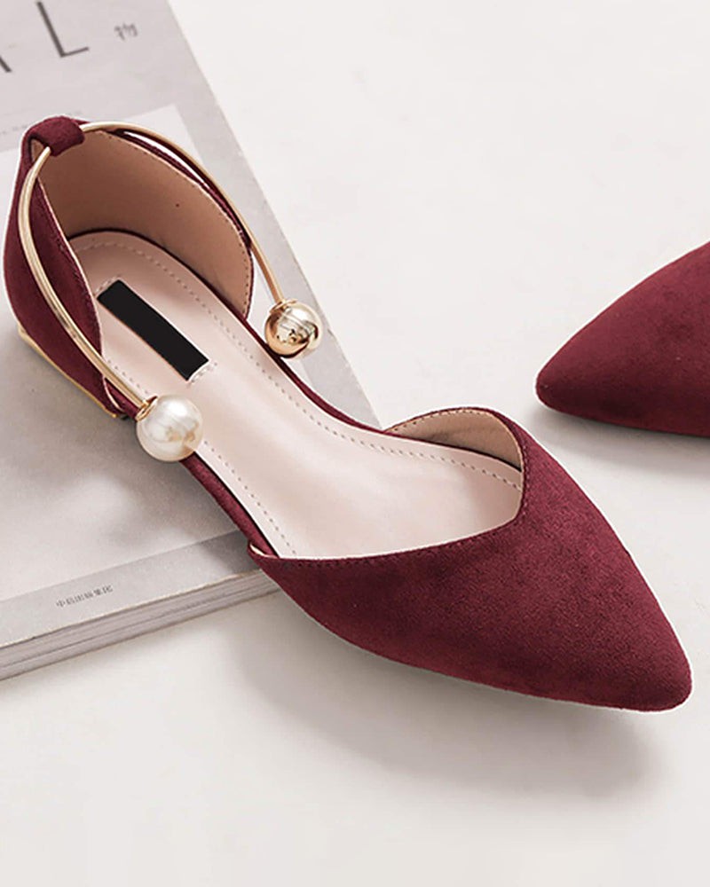 (Clean Up - US 7 ) Pearl Buckle Pointed Toe Flat Loafers