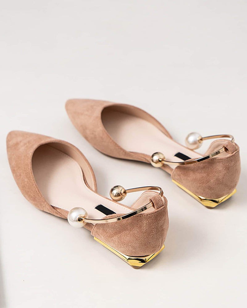 (Clean Up - US 7 ) Pearl Buckle Pointed Toe Flat Loafers