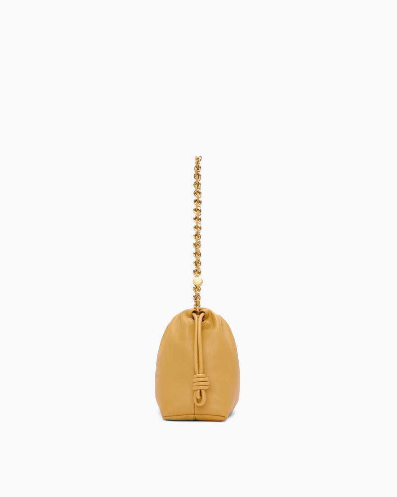 Medium Ruched Genuine Leather Bag Donut Chain