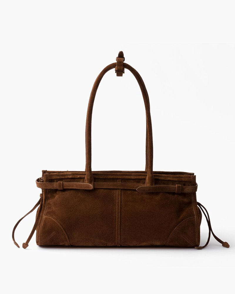 Elegant Rectangular Suede Tote with Zipper Closure