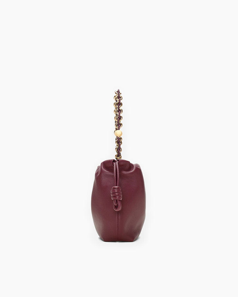 Medium Ruched Genuine Leather Bag Donut Chain
