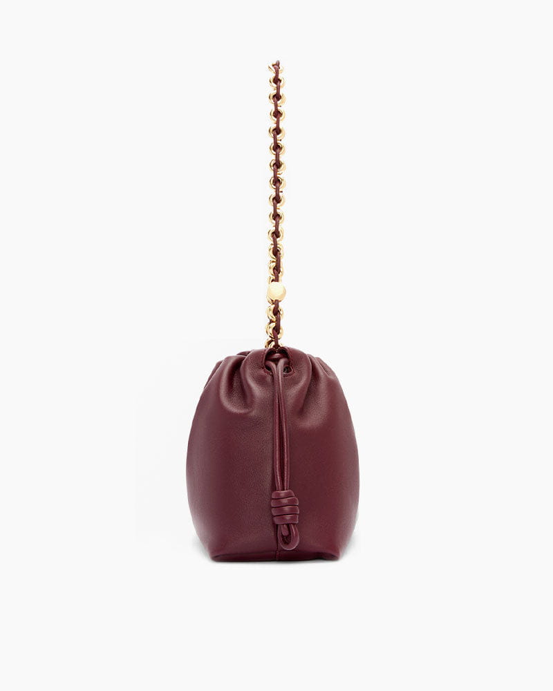 Medium Ruched Genuine Leather Bag Donut Chain