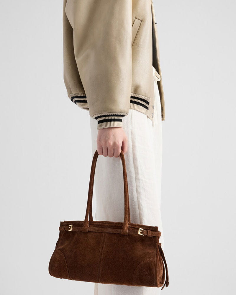 Elegant Rectangular Suede Tote with Zipper Closure