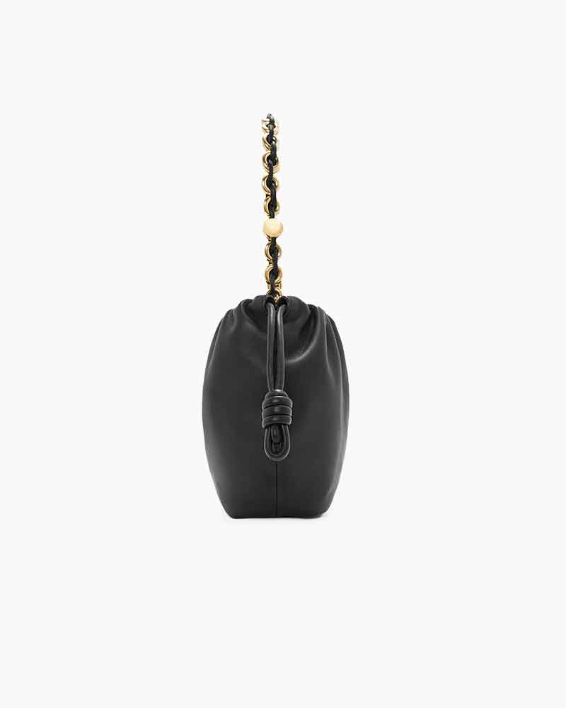 Medium Ruched Genuine Leather Bag Donut Chain