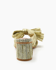 (Clean Up - US 9) Pleated Bow Open Toe Chunky Block Heel Sandals