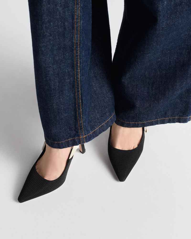 Modern Black Fabric Evening Pumps with Knot Strap Detail