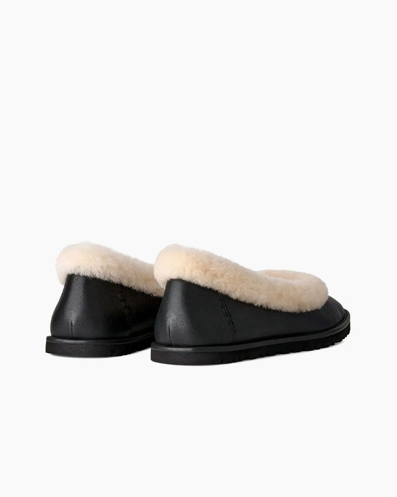 (Pre-sale) Fur Trim U-Style Leather Ballerina Mules