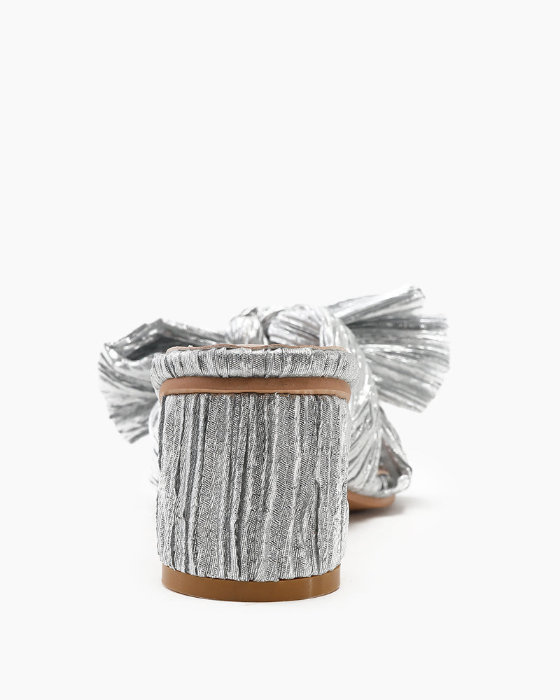 (Clean Up - Delivery in 3-5 days) Pleated Bow Open Toe Chunky Block Heel Sandals