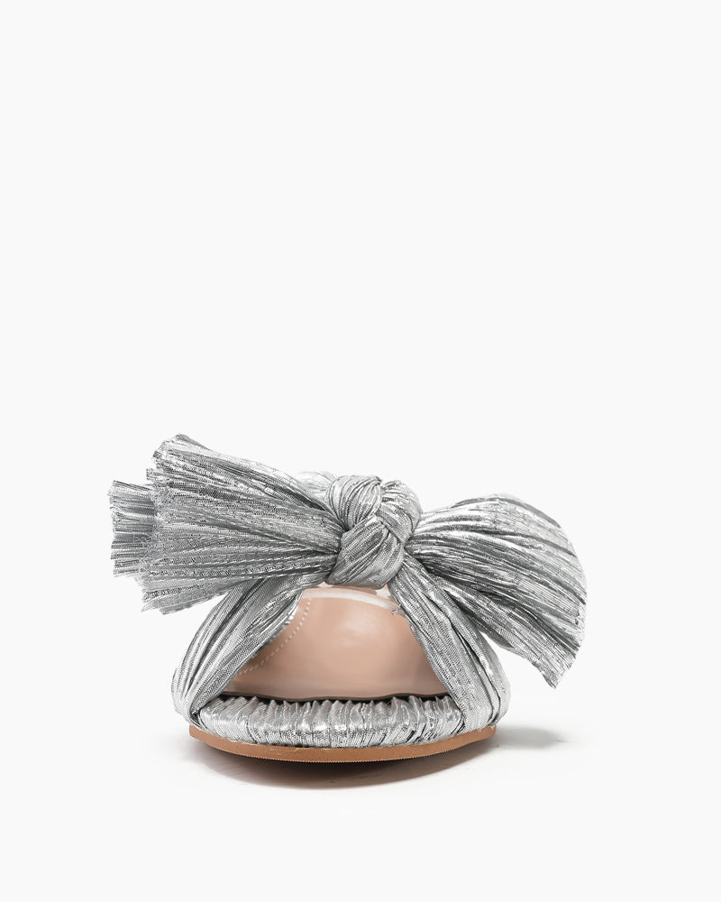 (Clean Up - US 9) Pleated Bow Open Toe Chunky Block Heel Sandals